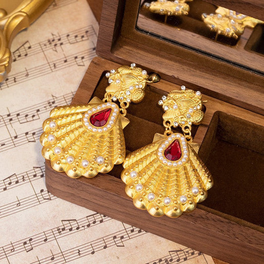 Ornate Gold Ruby Earrings