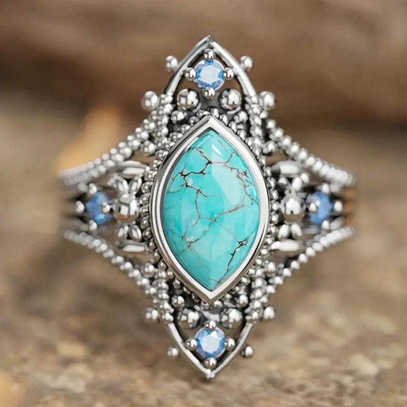 Nature Blue Silver Stone Ring