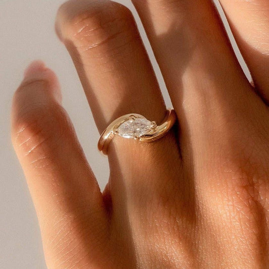Spiral Crystalline Gold colored Ring