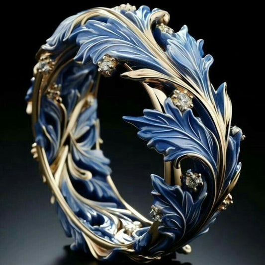 Exotic Blue Floral Gold Ring