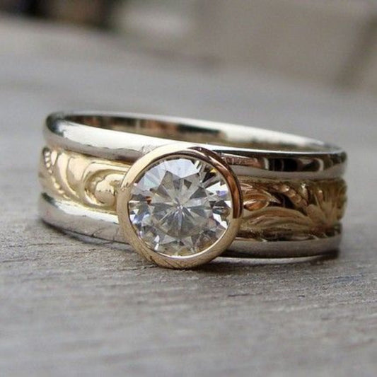 Rounded Glass Exquisite Gold & Silver Ring