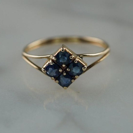 Blue Blossom Crystal Gold Ring