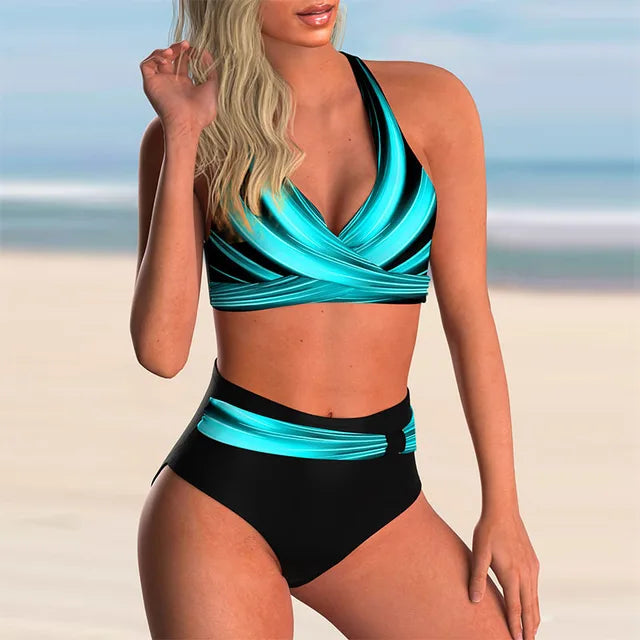 Brigitte® | High Waisted Push-up Halter Bikini Set