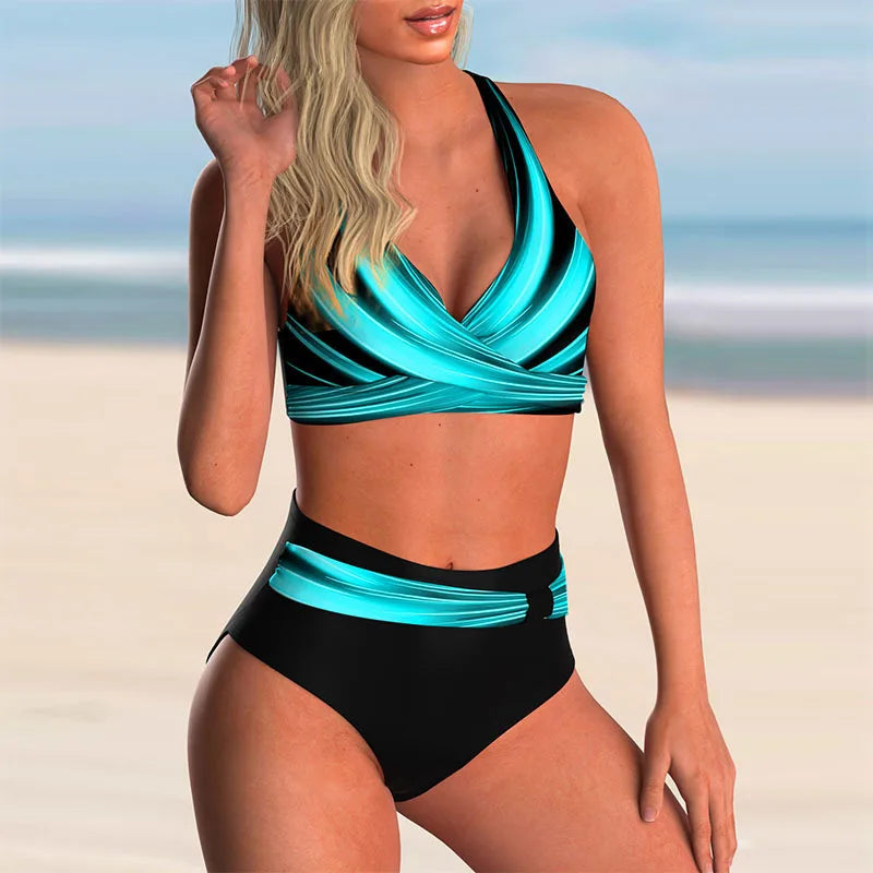 Hana® | High Waisted Push-up Halter Bikini Set