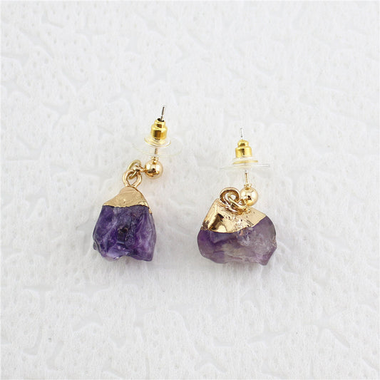 Raw Amethyst Gold Earrings