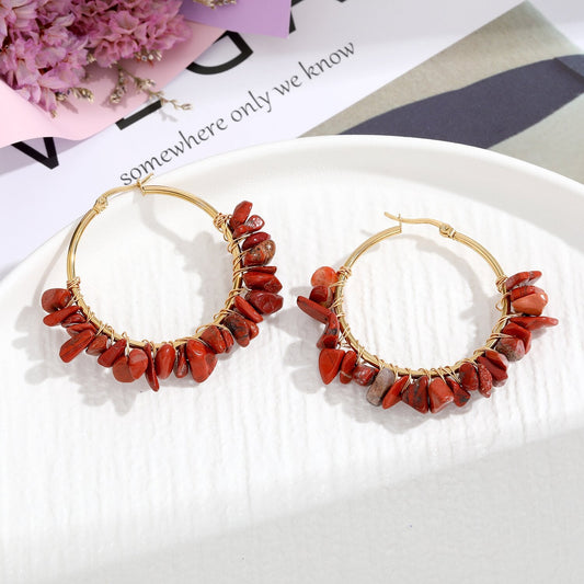 Red Coral Hoop Earrings