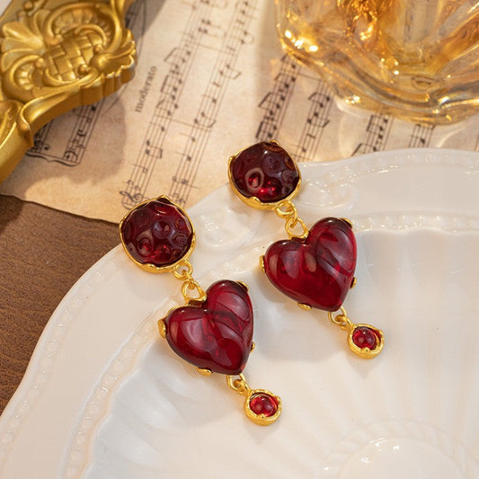 Romantic Ruby Heart Earrings