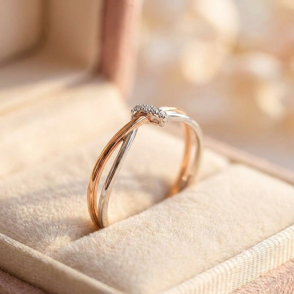 Rose Gold Silver Criss Cross Ring