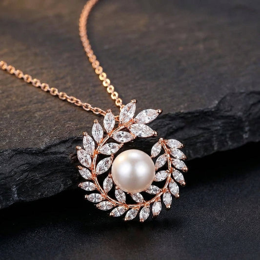 Rose Gold Wreath Pearl Pendant Necklace