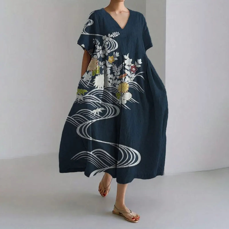 LD | Plus-Size Loose Fit Zomerjurk met Zak & O-Hals Elegante Zomer Maxi Dress