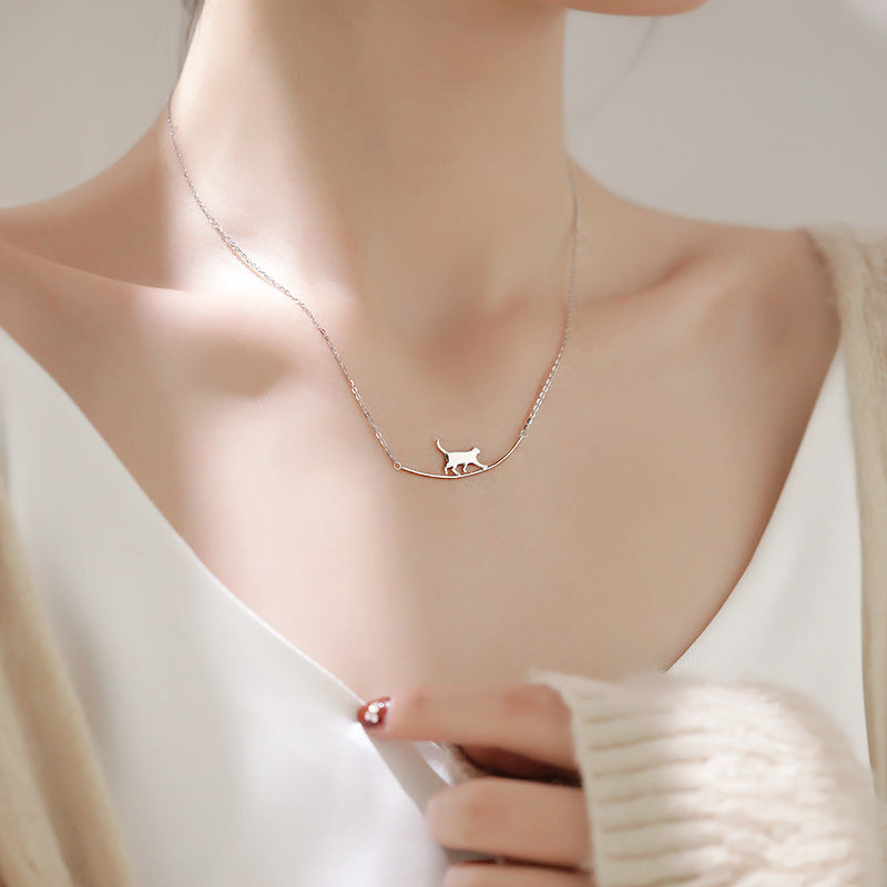 Climbing Cat Necklace In Silver