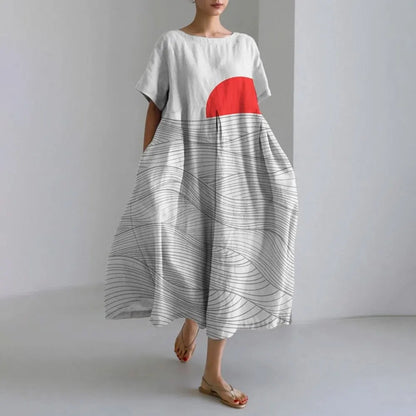 LD | Plus-Size Loose Fit Zomerjurk met Zak & O-Hals Elegante Zomer Maxi Dress