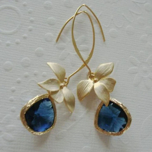 Blue Golden Blossom Earrings
