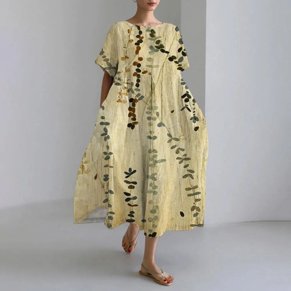 LD | Plus-Size Loose Fit Zomerjurk met Zak & O-Hals Elegante Zomer Maxi Dress