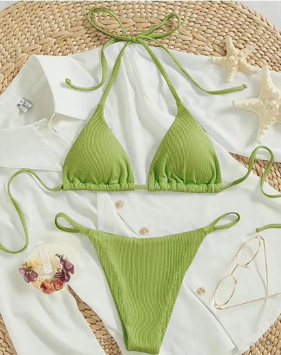 Antonella® | Blue Bikini With High Band and V-neck