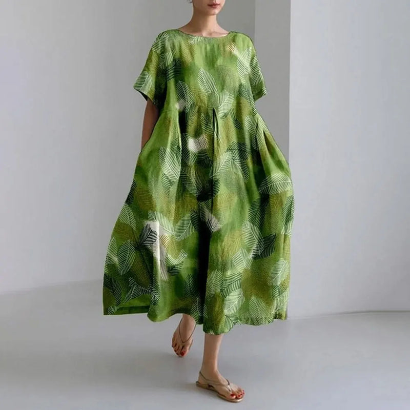 LD | Plus-Size Loose Fit Zomerjurk met Zak & O-Hals Elegante Zomer Maxi Dress