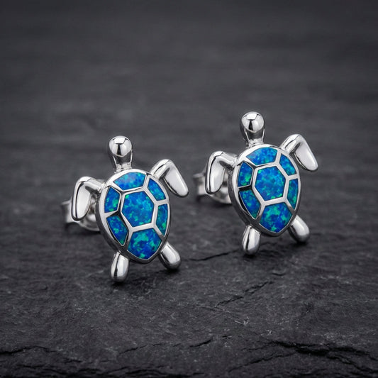 Sea Turtle Necklace + Earrings Set In Opal And Silver