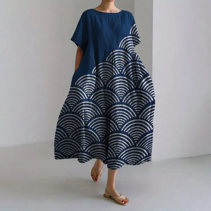 LD | Plus-Size Loose Fit Zomerjurk met Zak & O-Hals Elegante Zomer Maxi Dress