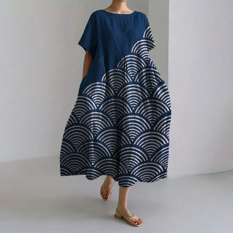 LD | Plus-Size Loose Fit Zomerjurk met Zak & O-Hals Elegante Zomer Maxi Dress