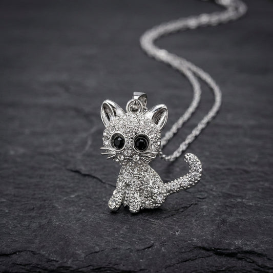 Silver Baby Kittens And Coloured Zirconia Necklace