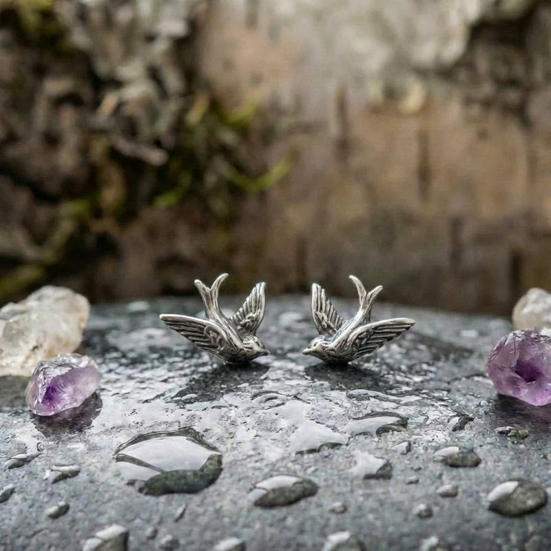 Silver Bird Stud Earrings