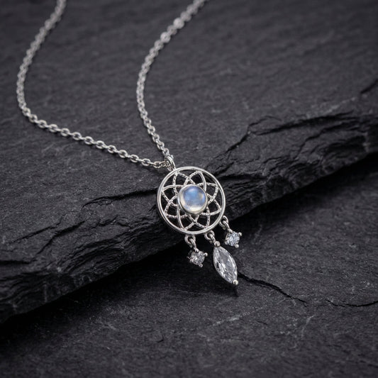 Silver Moon Crystal Dreamcatcher Necklace