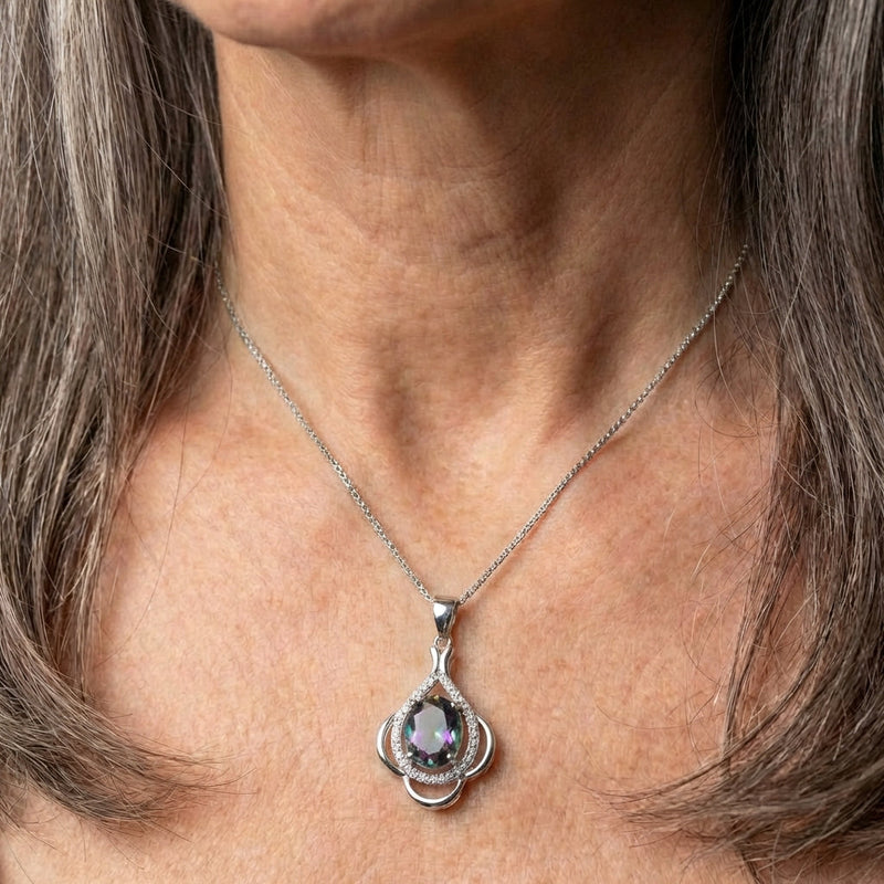 Silver Multicolor Gem Pendant Necklace