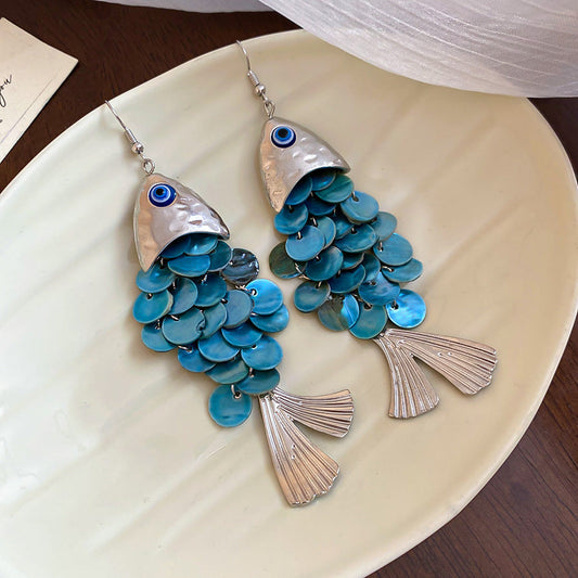 Statement Blue Fish Earrings