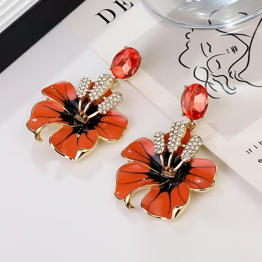 Statement Red Flower Earrings