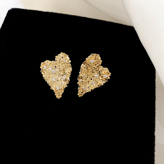 Textured Gold Heart Earrings