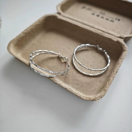 Textured Silver Hoop Earrings