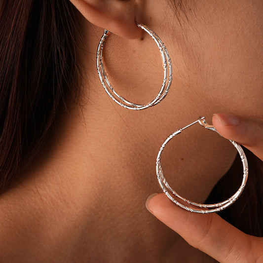 Textured Silver Hoop Earrings