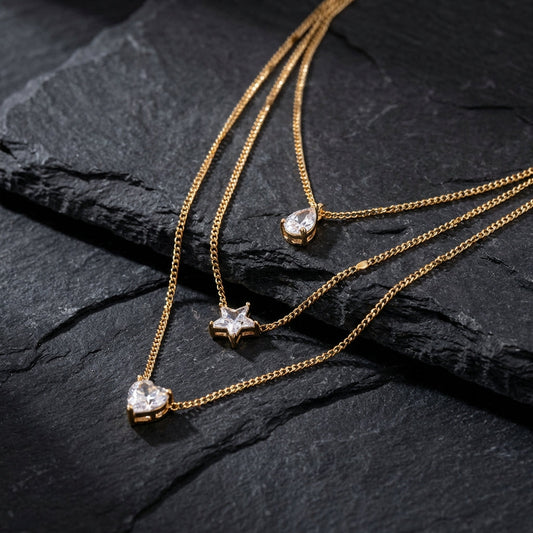 Three Pendant Necklace With Gold Zirconia