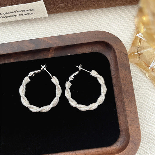 Twisted Silver Hoop Earrings