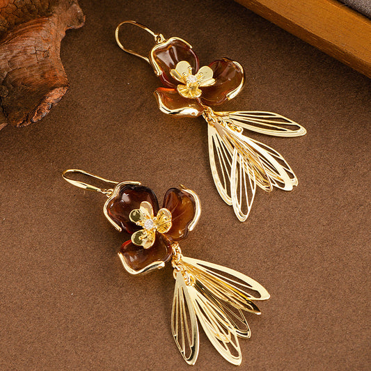 Vintage Amber Flower Earrings