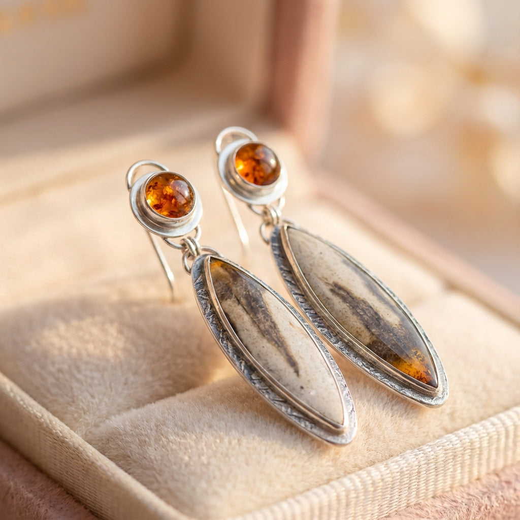 Vintage Amber Leaf Earrings