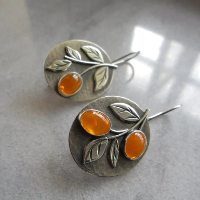 Vintage Amber Leaf Earrings