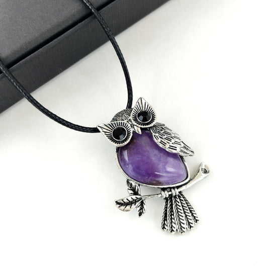 Vintage Amethyst Owl Necklace