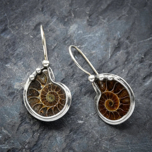 Vintage Ammonite Fossil Earrings