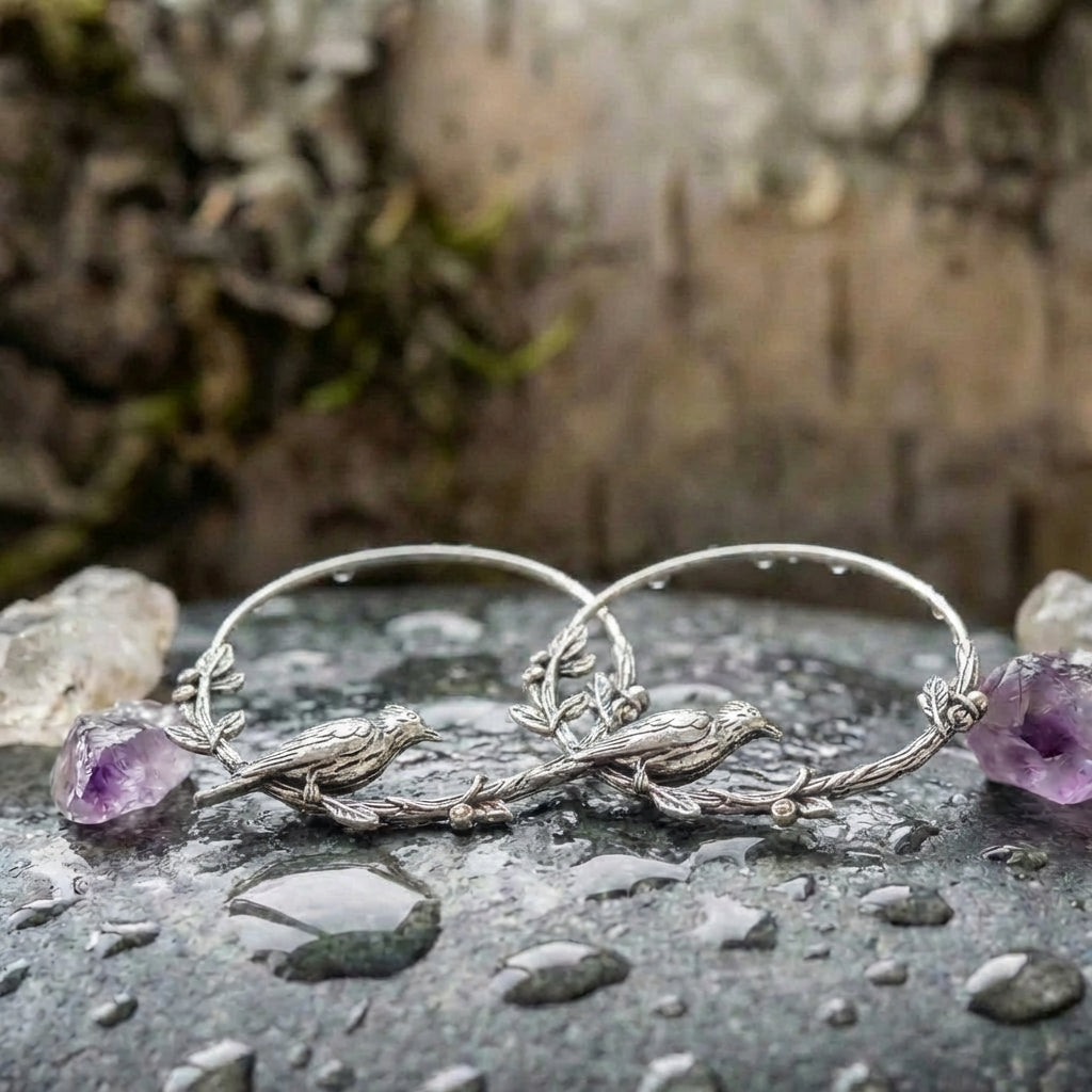 Vintage Bird Leaf Round Drop Earrings