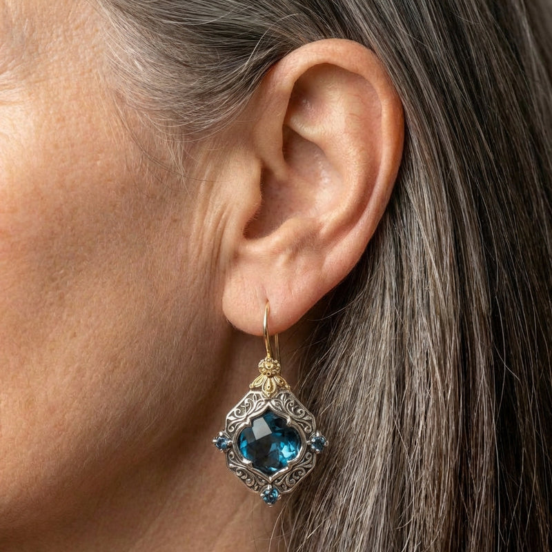Blue Crystal Gold Earrings