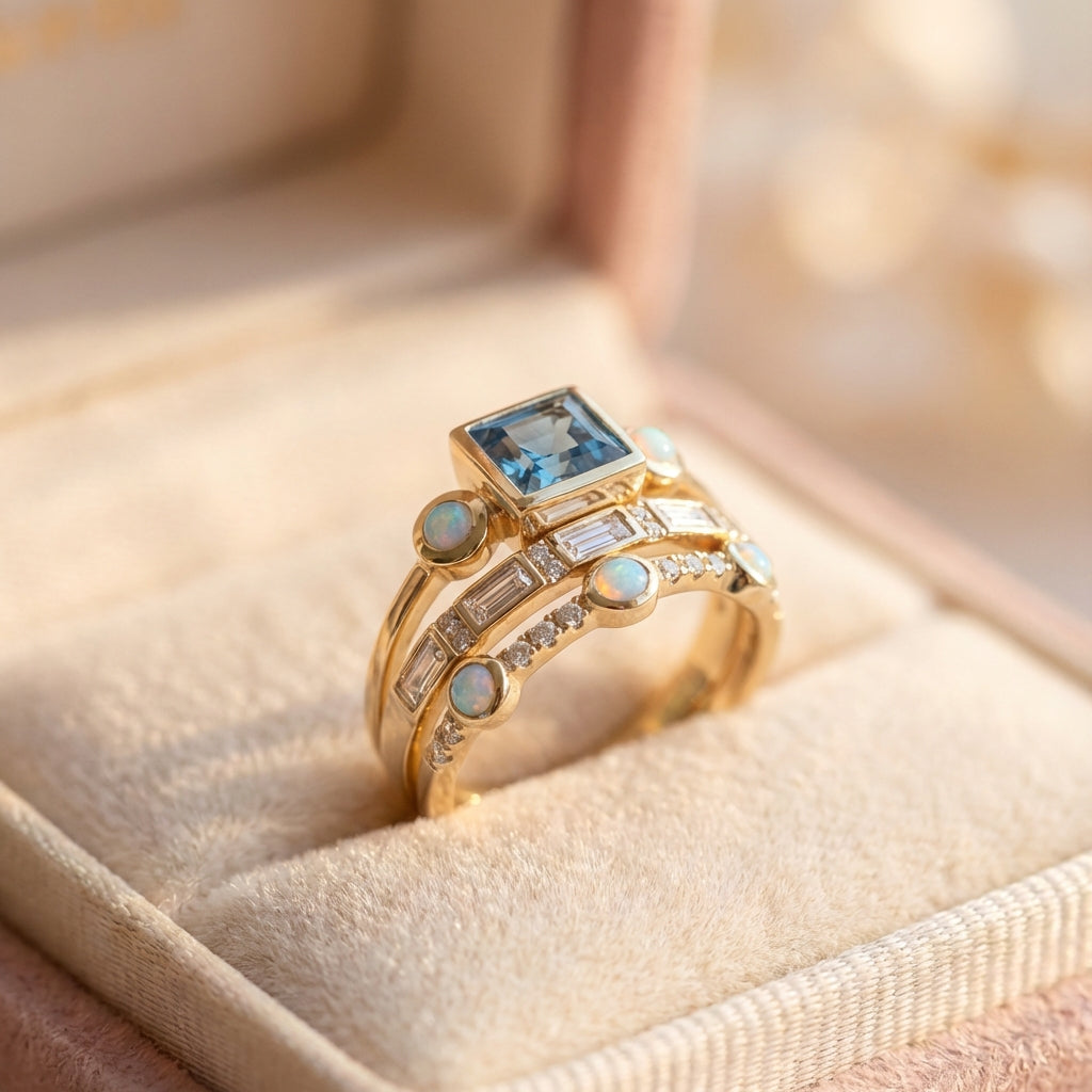 Vintage Blue Crystal Ring Set
