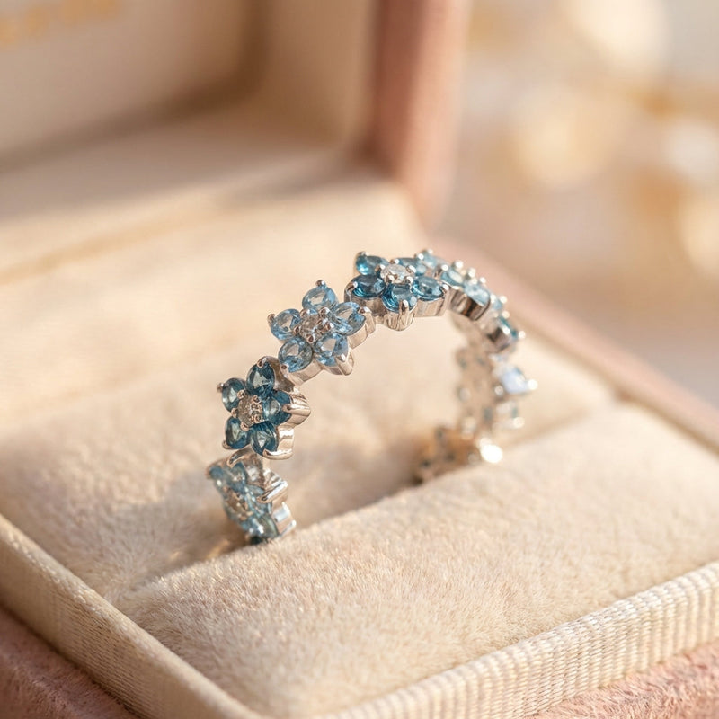 Vintage Blue Daisy Silver Ring