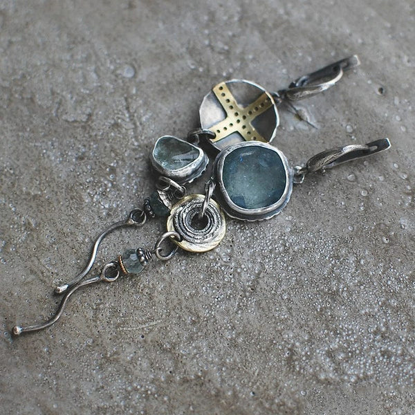Vintage Blue Stone Cross Earrings