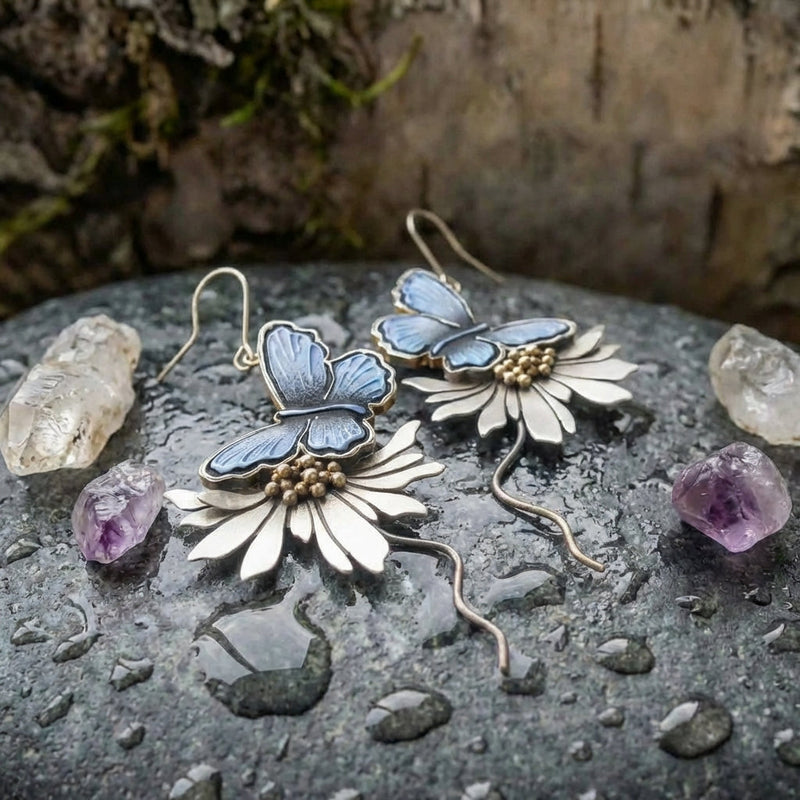 Vintage Butterfly Daisy Earrings