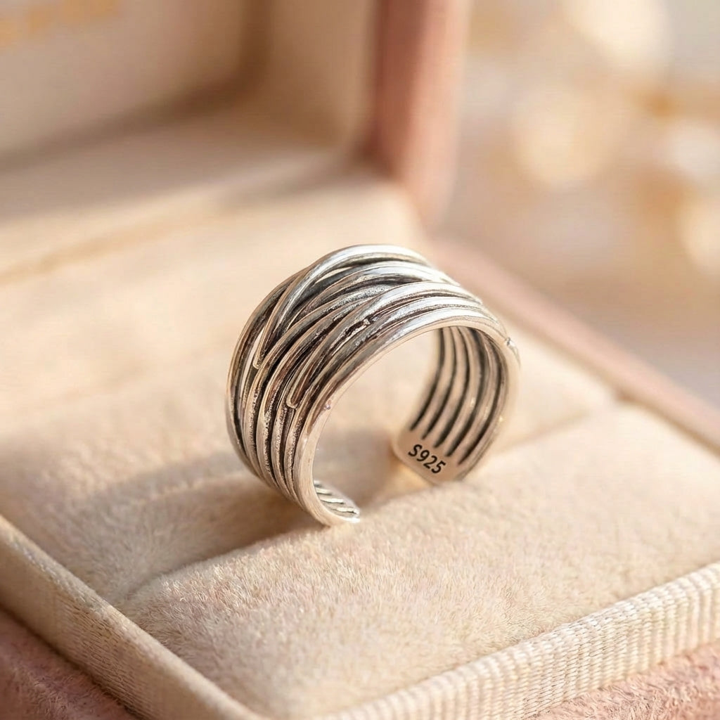 Vintage Chains Adjustable Silver Ring