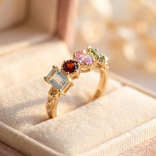 Vintage Colorful Crystals Gold Ring