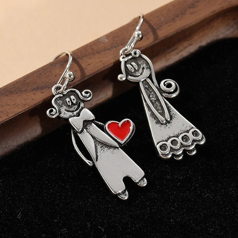 Vintage Couple Heart Earrings