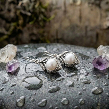 Vintage Dangling Pearl Silver Earrings
