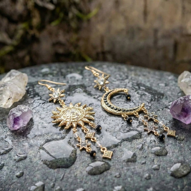 Vintage Dangling Sun & Moon Earrings